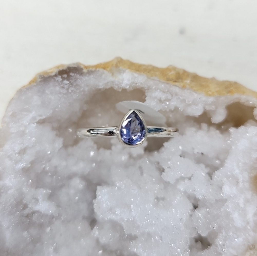 Tanzanite stacker ring size 5 sterling silver 925 Pear 2mm band
